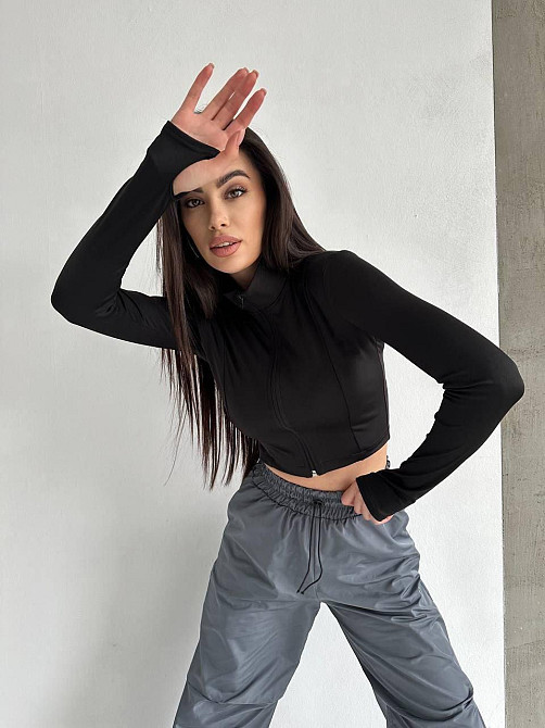 Женский укороченный лонгслив на молнии микродайвинг Черный, 42/44 Одесса - изображение 2