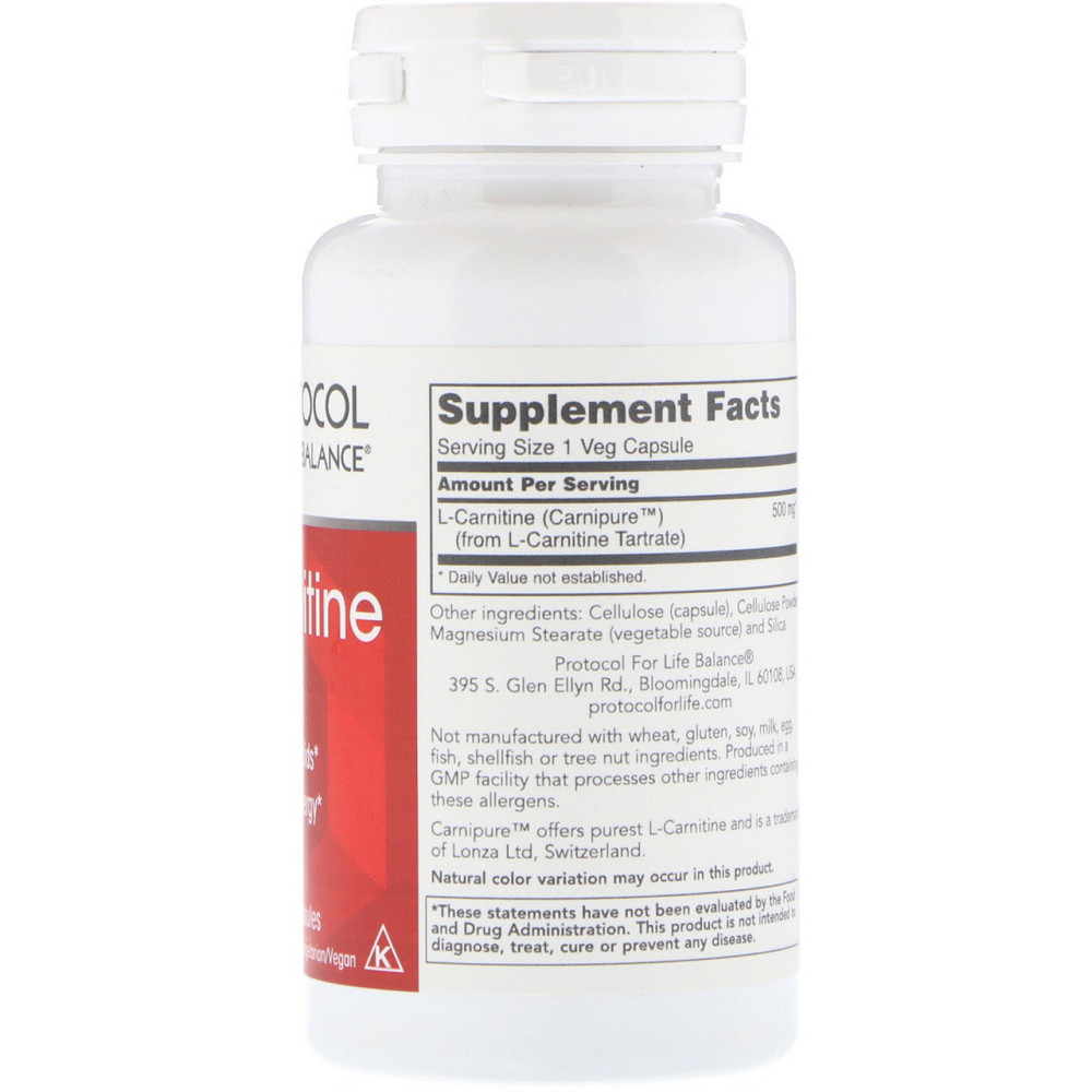 L-карнітин Protocol for Life Balance L-Carnitine 500 мг 60 капс Київ - фото 2