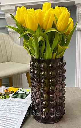 Ваза скляна 16*16*28 см "Інка" рожеве товсте скло Київ