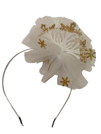 Обруч на новый год снежинка c золотинкой с фатином на голову one size ручная работа белый Киев