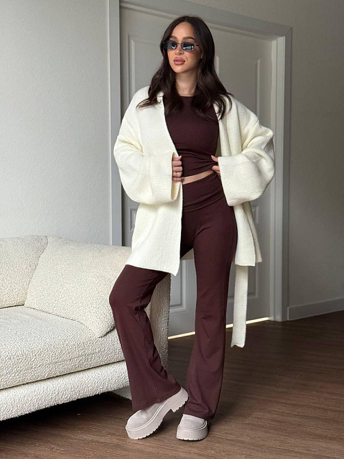 Женский уютный базовый кардиган оверсайз с поясом турецкая вязка ангора Одесса - изображение 5