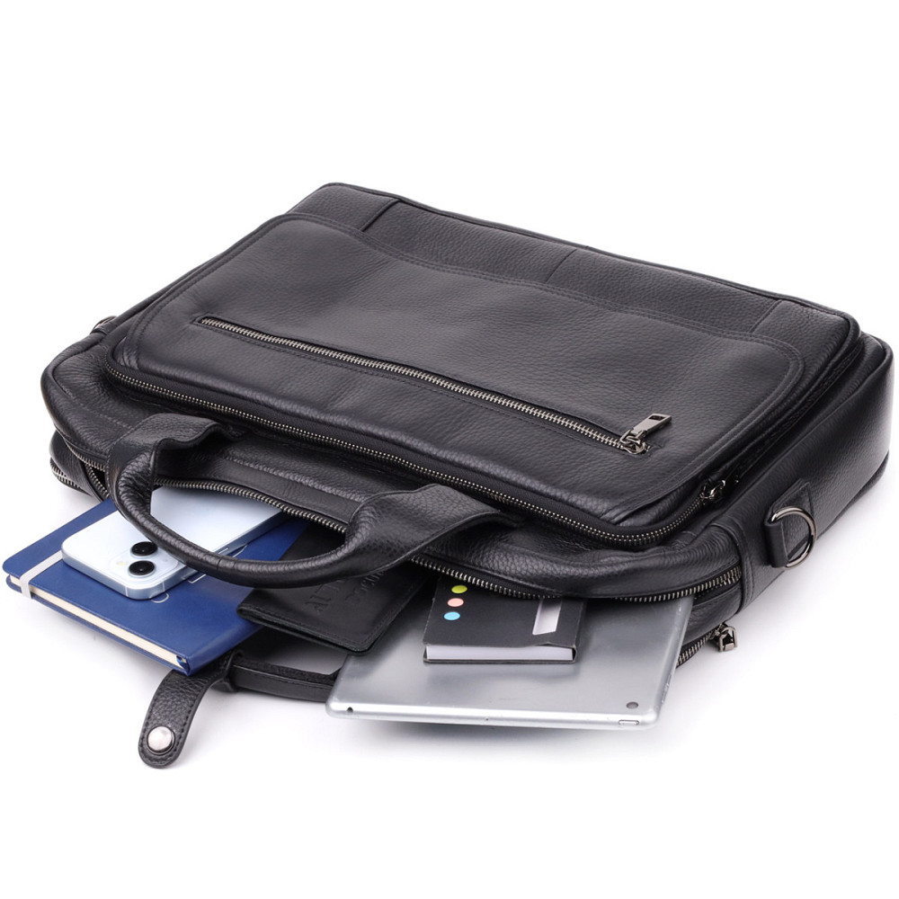 Місткий портфель для чоловіків з натуральної шкіри Vintage 23043 Чорний Київ - фото 10