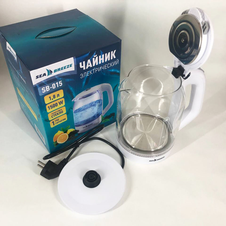 Бытовой чайник для кухни SeaBreeze, Стеклянный электрический чайник с подсветкой качественный ZK-40 Львов - изображение 5