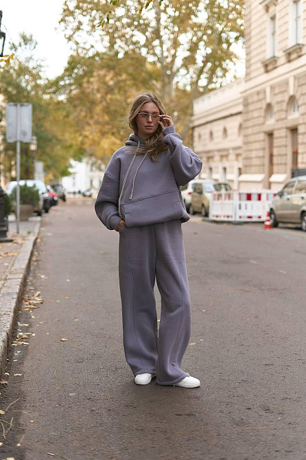 Женский теплый костюм двойка свободного кроя трехнитка на флисе Серый Одесса - изображение 6