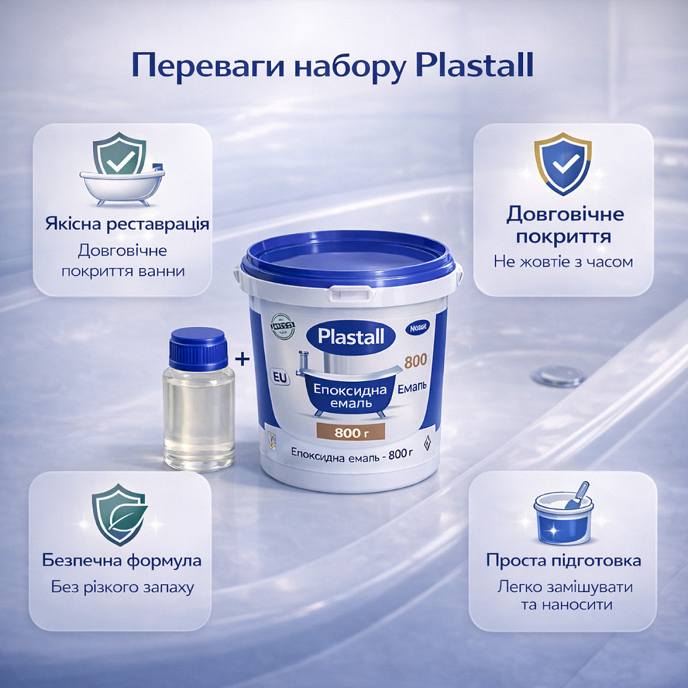 Емаль для реставрації ванни Plastall Small, двокомпонентна епоксидна біла глянцева емаль 900 г. Харків - фото 4