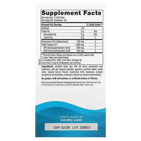 Омега-3 + коэнзим Q10 Nordic Naturals Omega + CoQ10 640 мг 60 капсул Лимон Киев