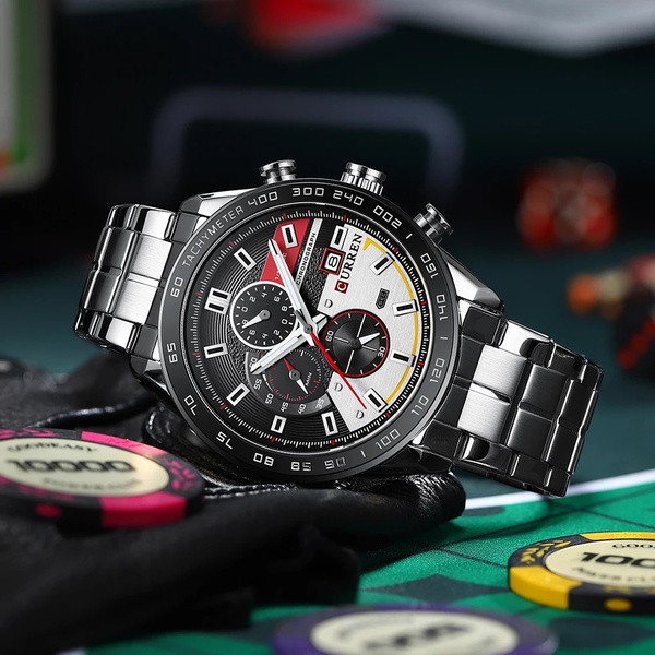 Водостійкий кварцовий годинник Curren Chronograph silver Вінниця - фото 4