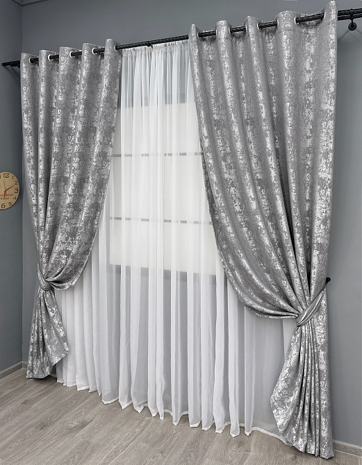 Комплект штор на люверсах VR-Textil Жакард Sultan YL № 1668ш Сірий 150х250 см 2 шт (37-0169) Київ - фото 3