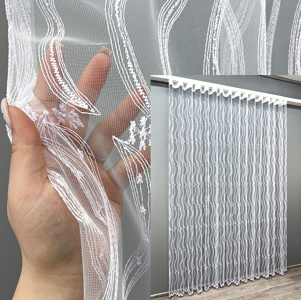 Тюль VR-Textil 2016т Фатин с вышивкой и люрексом Холодный белый 300х270 см (42-1141) Киев - изображение 1