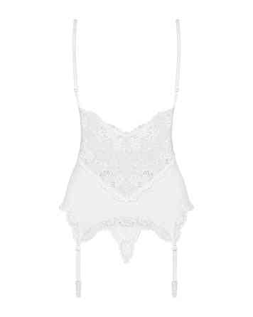 Сатиновый кружевной корсет Obsessive 810-COR-2 babydoll & thong S/M, белый, корсет, танга Sex Aura Киев