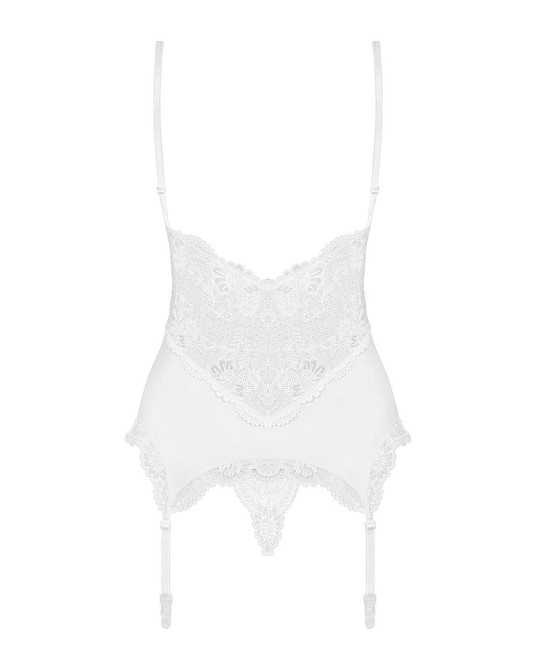 Сатиновый кружевной корсет Obsessive 810-COR-2 babydoll & thong S/M, белый, корсет, танга Sex Aura Киев - изображение 6