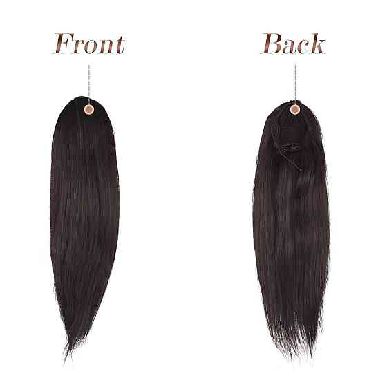 Хвіст накладний темно-каштановий 35 см на шнурку, прямий термостійкий шиньйон із синтетичного волосся для кінського хвоста Київ