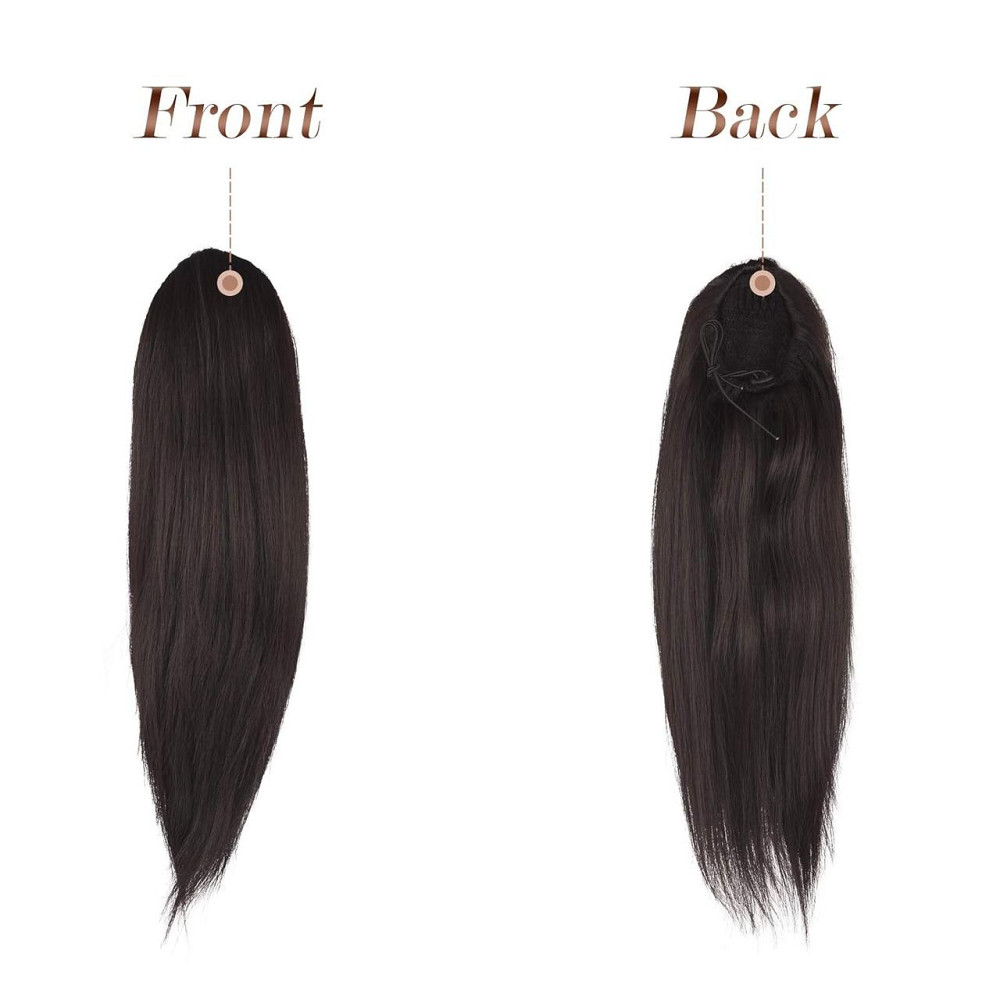 Хвіст накладний темно-каштановий 35 см на шнурку, прямий термостійкий шиньйон із синтетичного волосся для кінського хвоста Київ - фото 2