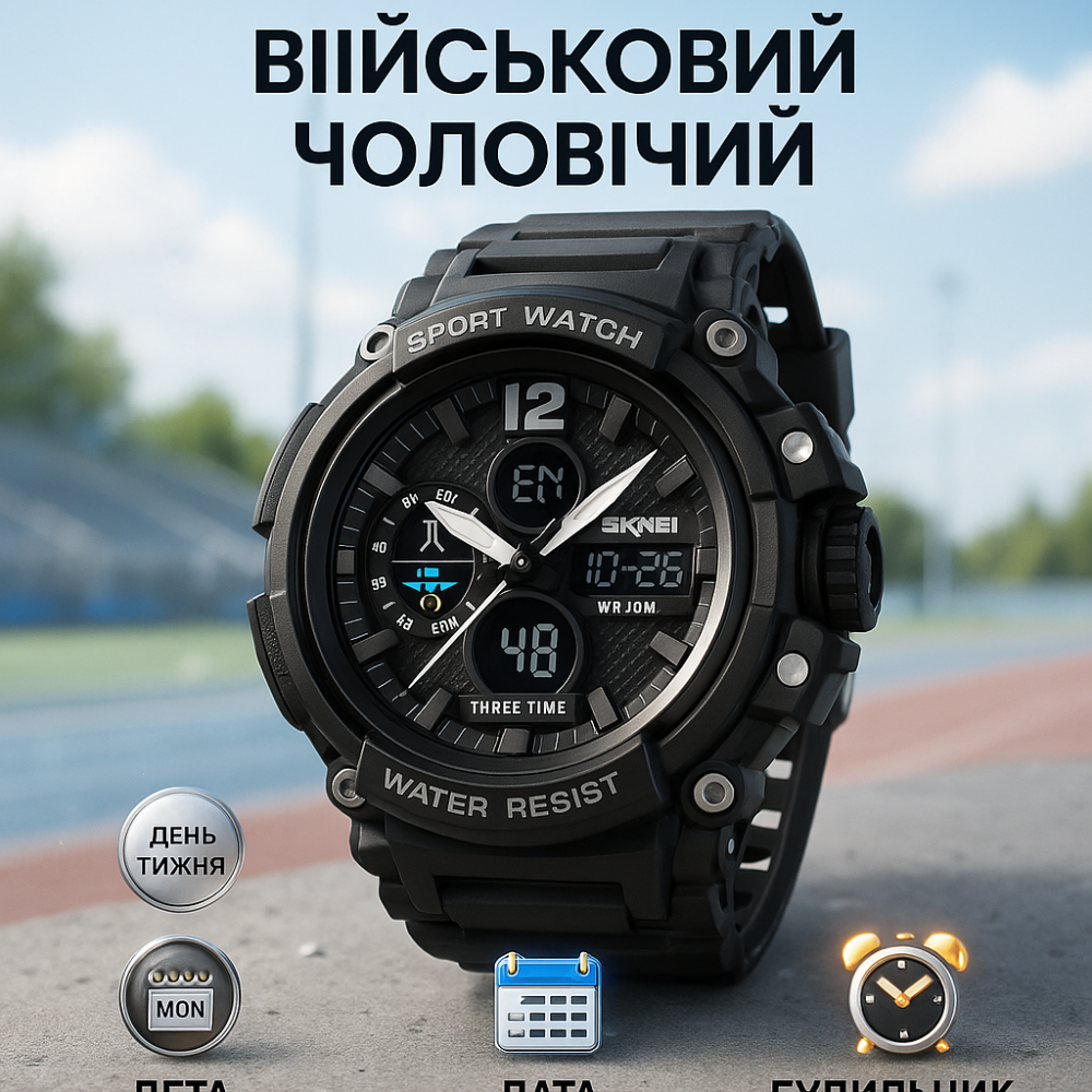 Армейские часы топ SKMEI 1343BK, Электронные наручные часы мужские тактические армейские для зсу HM-36 Львов - изображение 16