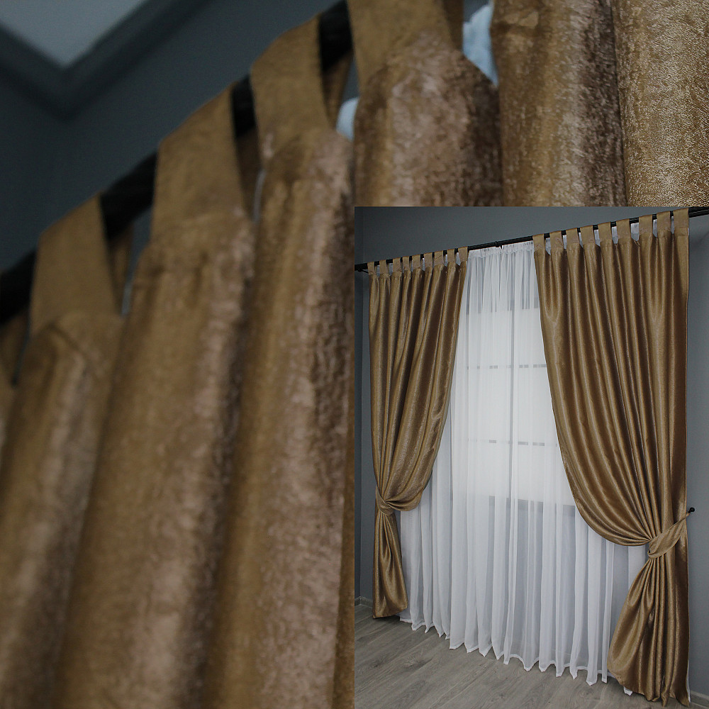 Комплект штор на петлях VR-Textil Софт № 095ш 150х250 см 2 шт Коричневий (36-0001) Киев - изображение 1