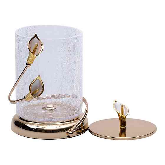 Стеклянная конфетница с цветочным декором и крышкой Киев