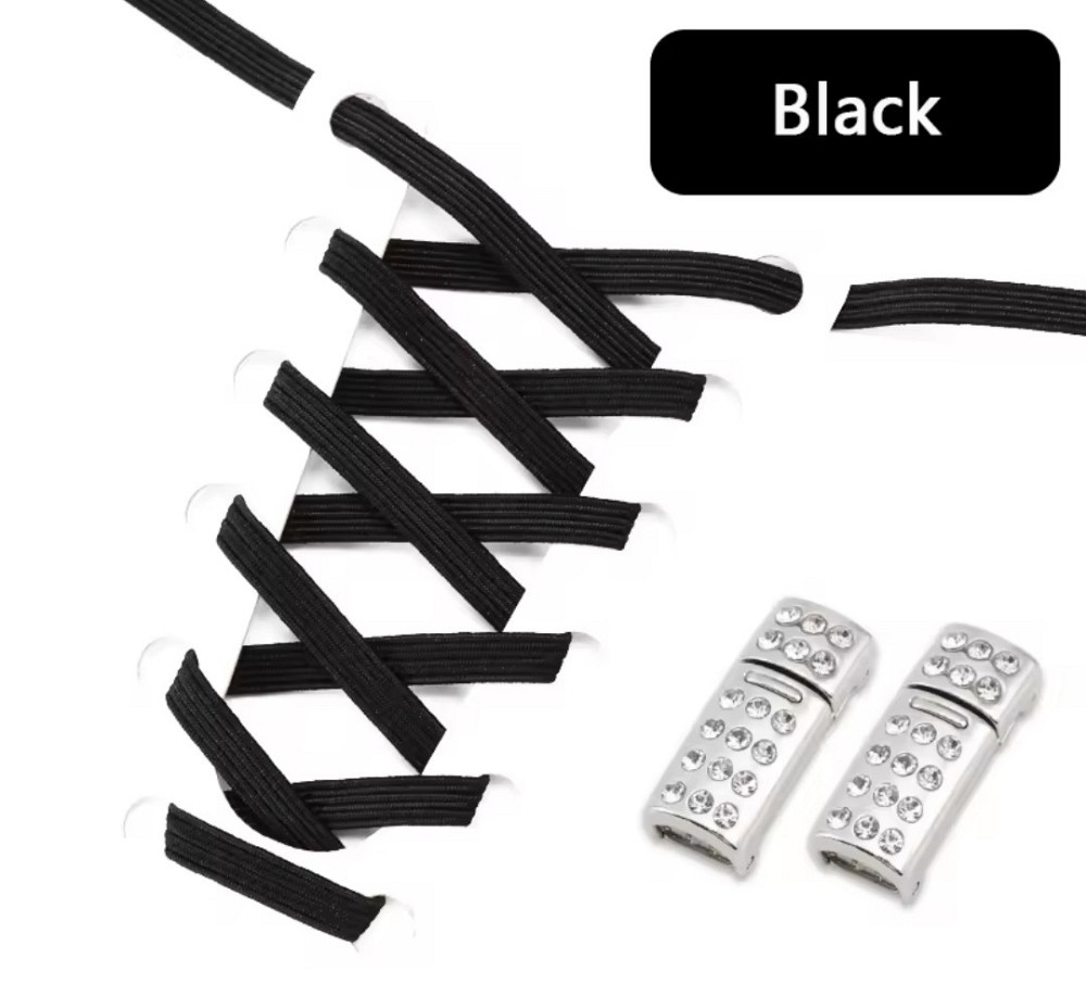 Шнурки еластичні без зав'язок з магнітною застібкою зі стразами Чорний Смела - изображение 2