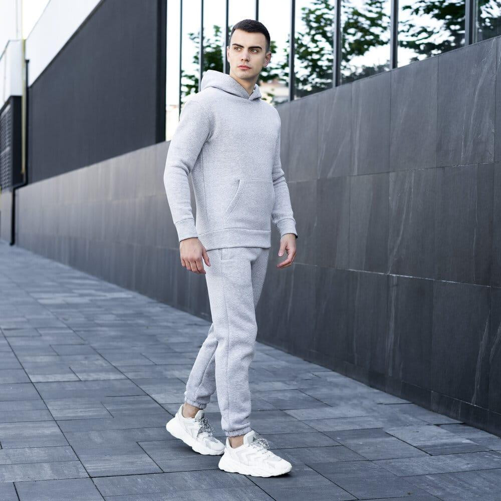 Тепле чоловіче худі на флісі з капюшоном сіре меланжеве Pobedov 007 ЗИМА Київ - фото 7