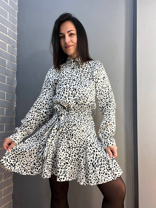 Платье женское Mix Ray 4219 леопардовый принт короткое на пуговицах с поясом белое, белый, L Киев - изображение 16