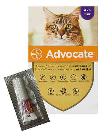 Капли Адвокат для кошек весом от 4 до 8 кг (0,8 мл 1 пипетка) BAYER Винница