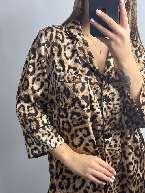 Женская ночная рубашка удлиненная шелковая Леопард 6 S Харьков - изображение 3