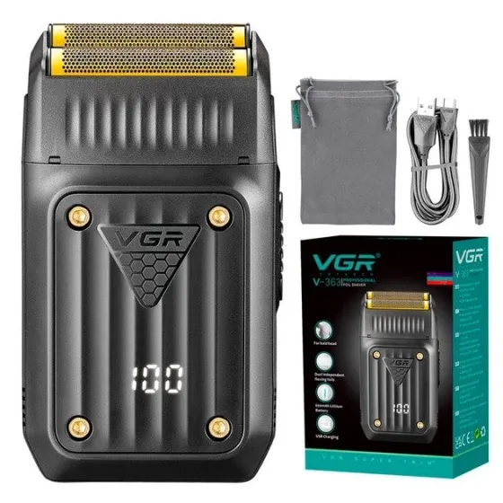 Електробритва VGR V-363 подвійне лезо, LED дисплей, акумуляторна, USB зарядка, чорний, портативна Одеса