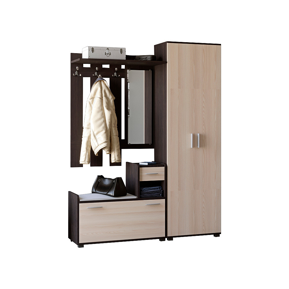 Прихожая Эверест Тандем с распашным шкафом ШП-1 и тумбой (правая) венге темный+дуб молочный (DTM-2458) Днепр - изображение 2