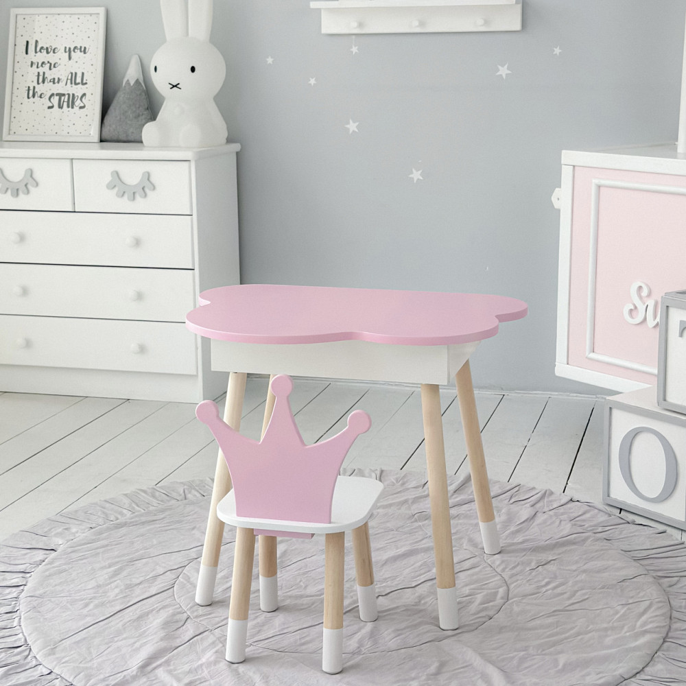 Столик облачко с откидной нишей 54х68х50 и стульчик корона 26х26х24, стол и стул в детский, белый Каменское - изображение 8