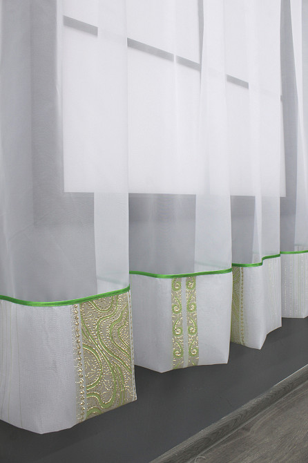 Кухонная занавеска VR-Textil № 078к белый с золотисто-салатовым 280х170 см (59-963) Киев - изображение 5