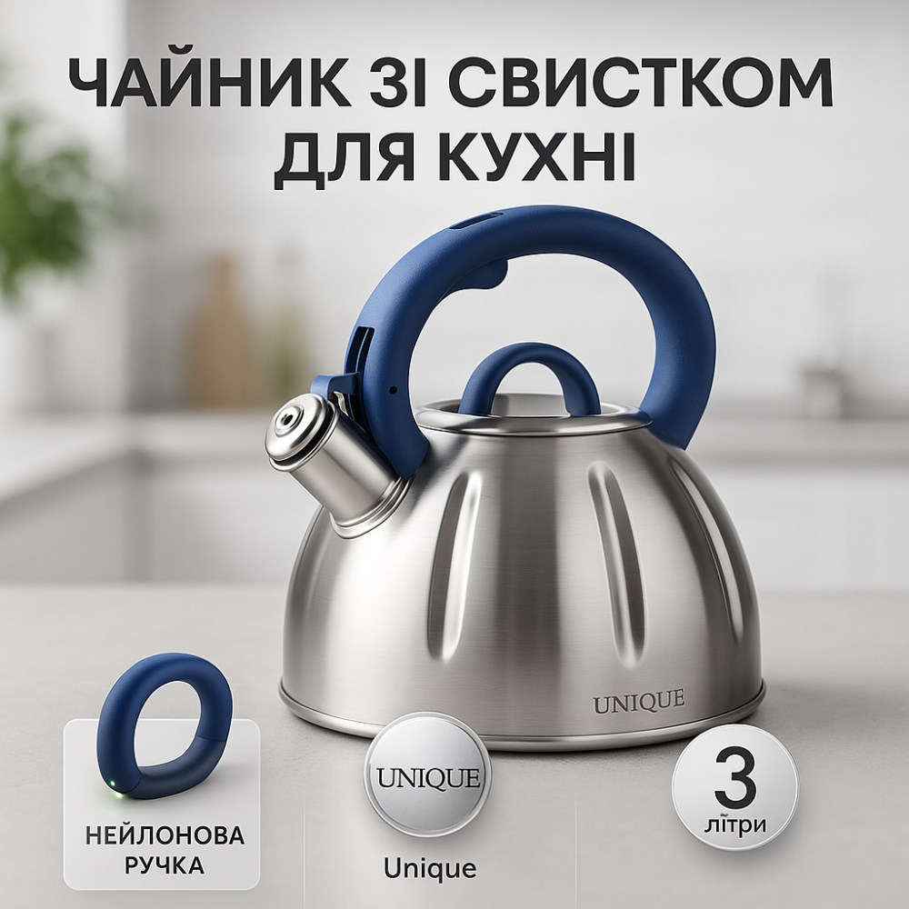 Чайник нержавіюча сталь зі свистком побутовий Unique, Звичайний чайник на газову плиту SW-88 Львів - фото 13
