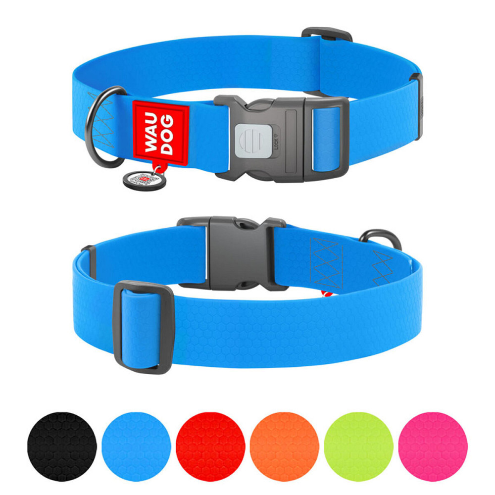 Ошейник для собак водостойкий WAUDOG Waterproof с QR паспортом, пластиковый фастекс, XXL, Ш 40 мм, Длин 46-70 см, голубой Киев - изображение 1