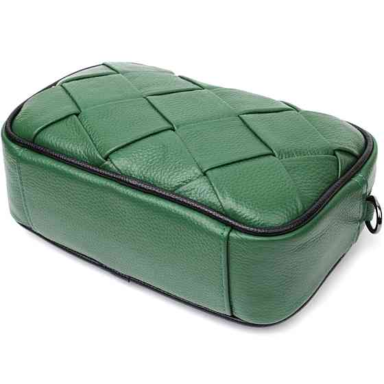 Интересная кожаная сумка с переплетами для стильных женщин Vintage 22410 Зеленая Киев