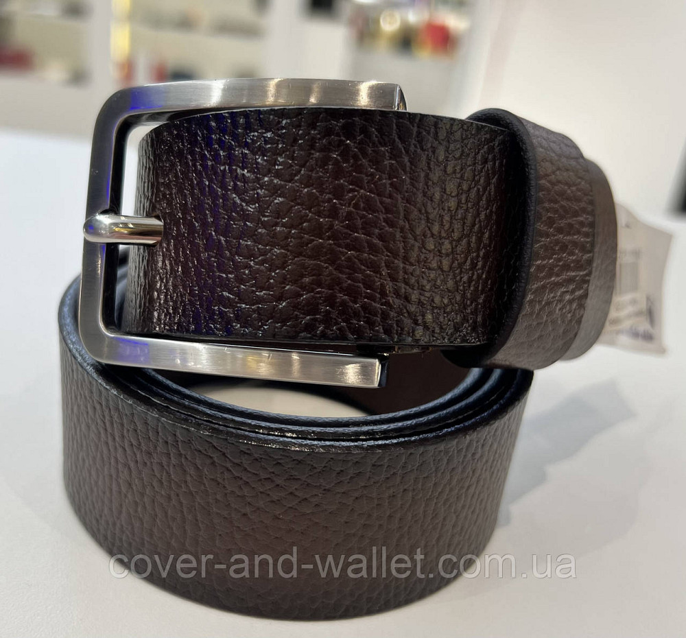 Стильний шкіряний чоловічий ремінь коричневого кольору з прямокутною пряжкою 40мм PS Leather Київ - фото 11
