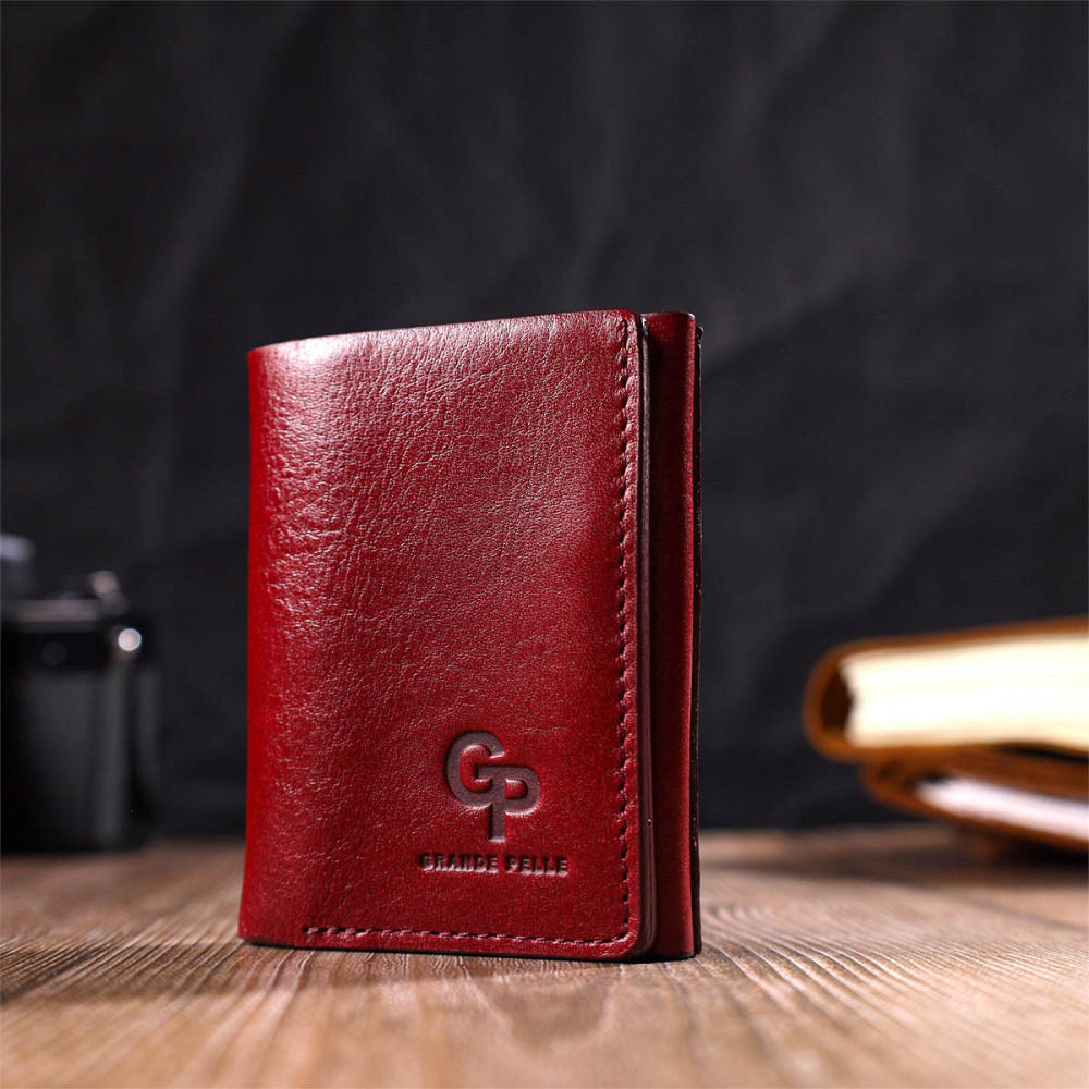 Компактное женское портмоне в три сложения GRANDE PELLE 16788 Бордовый Киев - изображение 3