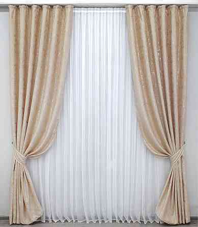 Комплект готових штор VR-Textil Льон мармур Pavliani № 1170ш Бежевий 100х270 см 2 шт (31-464) Київ
