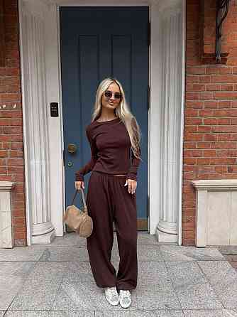 Женский стильный повседневный костюм двойка микродайвинг Шоколад, 42/44 Одесса