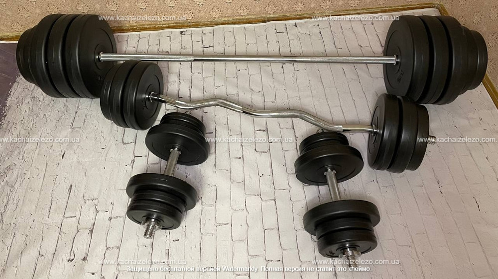 Штанга наборная + W-образный гриф с гантелями 140 кг Гантели, гири, штанги и диски ударостойкий пластик Киев - изображение 2