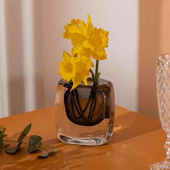 Flower Season Ваза скляна прозора 10х7х11 см для квітів декоративна 120 мл Сіра HP-10-18 Киев