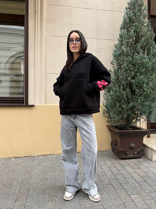 Жіноча стильна комфортна тепла худі турецька трьохнитка на флісі. Чорний, 42/44 Одеса - фото 5