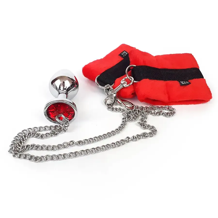 Наручники з металевою анальною пробкою Art of Sex Handcuffs with Metal Anal Plug  size M Red Львів - фото 2