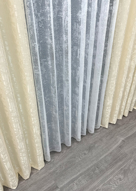 Комплект штор VR-Textil Льон Мармур 150х270 2шт і Тюль 400х270 1908ш-1400т Молочний з білим 71-136/3 Київ - фото 8