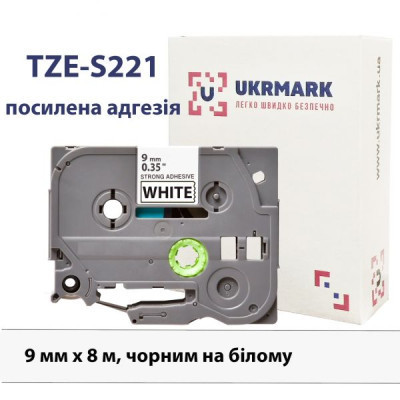 Лента для принтера этикеток UKRMARK B-S-T221P, надклейка, 9мм х 8м, black on white, аналог TZeS221 (900605) Винница - изображение 1