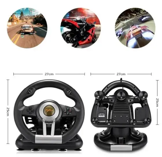 Игровой руль PXN V3 Pro с педалями и двойной вибрацией для ПК на присосках Черный Коломия