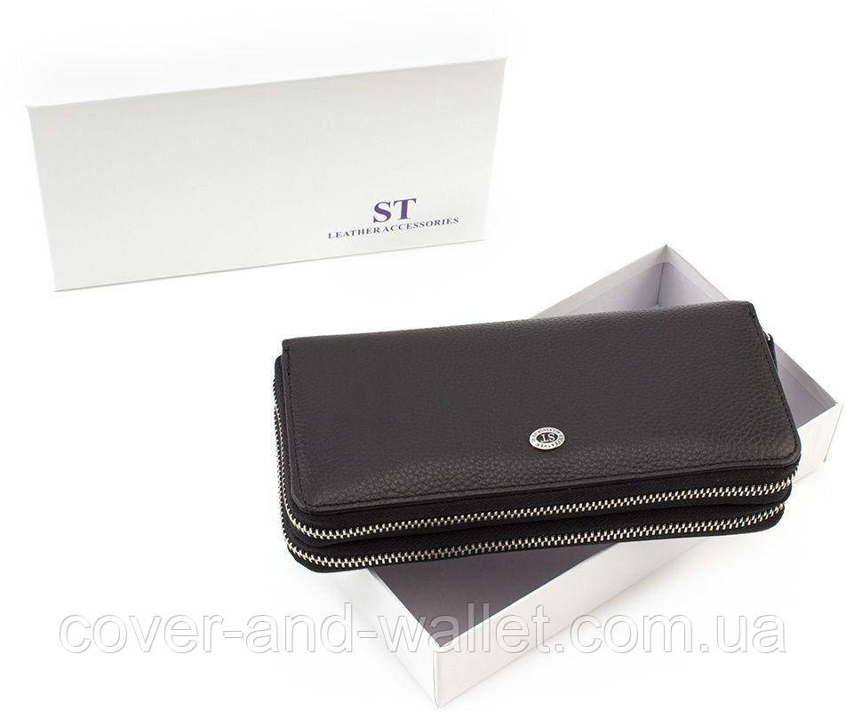 Мужской кожаный кошелёк клатч на две молнии черного цвета ST 127 Киев - изображение 6