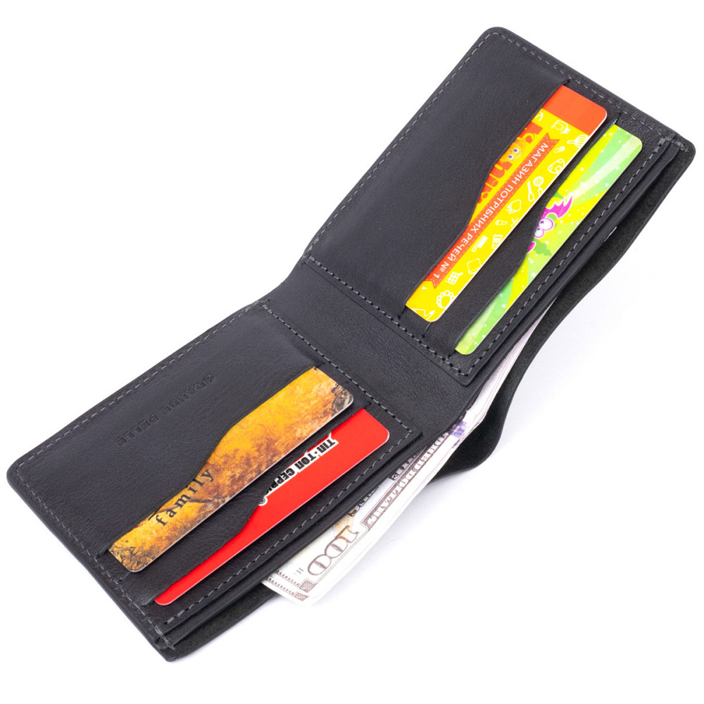 Горизонтальне портмоне в гладкій шкірі без застібки GRANDE PELLE 11311 Чорне Київ - фото 7