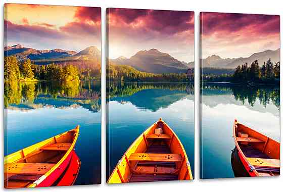 Модульная картина в гостиную / спальню   Гірське озеро з човнами      ART-306_3A Киев