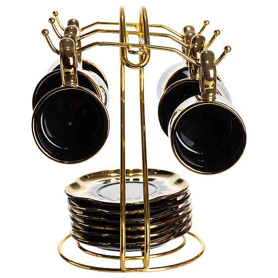 Yiwu Набір чашок для кави на металевій підставці 6 (шт) по 100 (мл) Чорний з золотом FM-47 Коломия