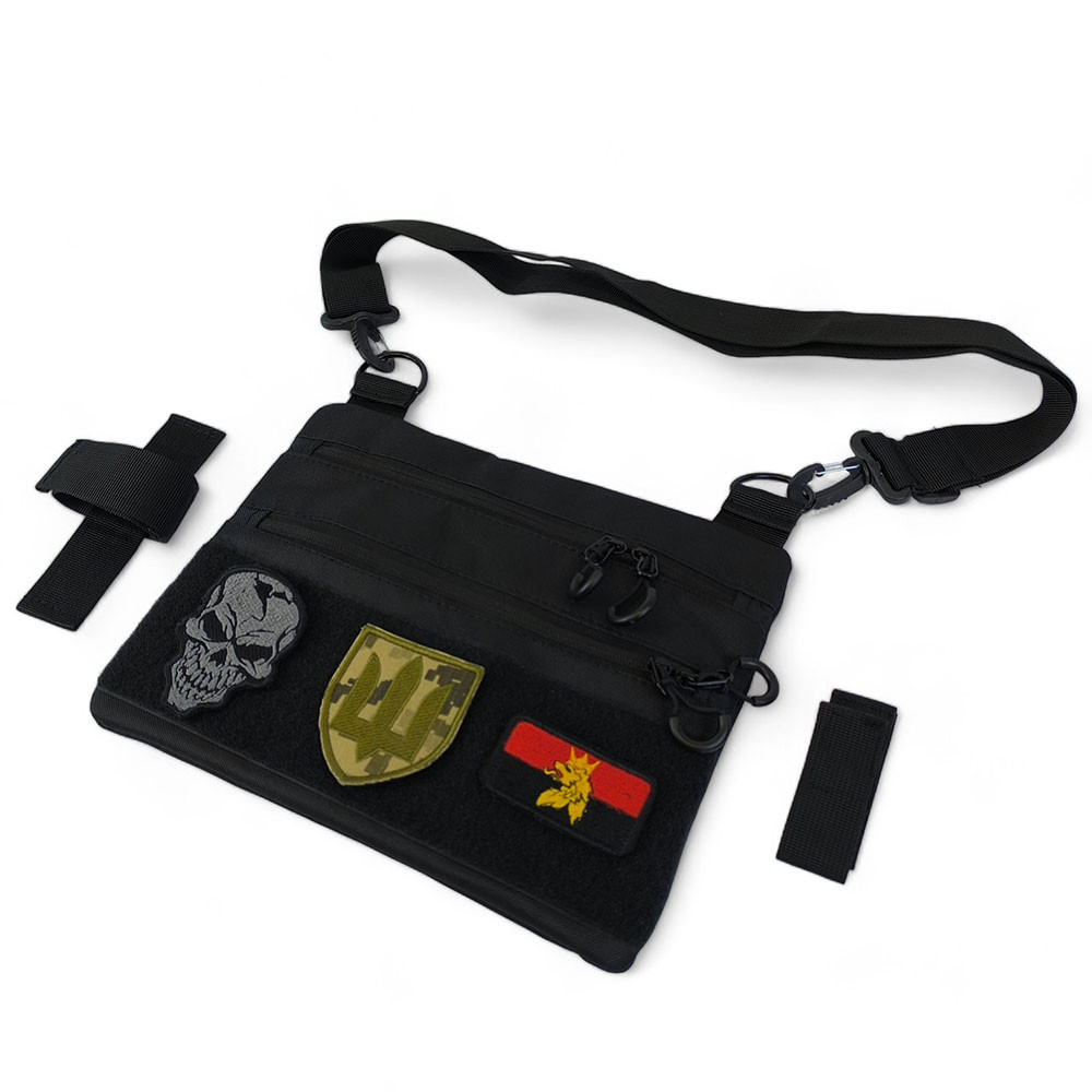 Тактична сумка-месенджер чорна з кордури 600D з кобурою і MOLLE, для прихованого носіння, 30х24 см Київ - фото 9