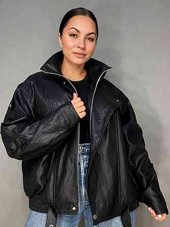 Куртка женская YZY 30045 из экокожи бомбер удлиненная оверсайз черная, черный, L Киев