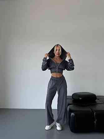 Жіночий стильний прогулянковий костюм-двійка: кофта та штани велюр-плюш Графіт, 42/46 Одеса